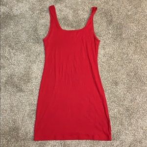 Red ribbed body con dress